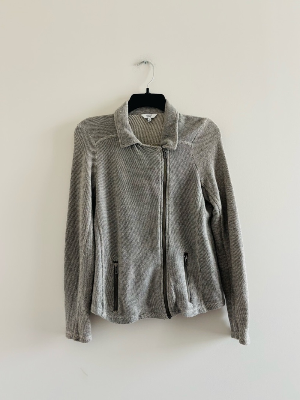 Y2K Crown & Ivy Jacket Gray Full Zip Cotton Knit Women S Coastal Casual Athletic